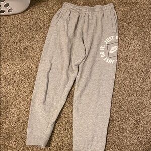 Nike Gray Sweatpants with Logo and Elastic Cuffs